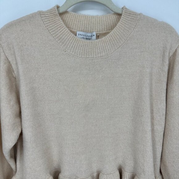 Dress Forum Ruffle Trim Cropped Sweater M Relaxed Fit Beige Tan Pullover NWT - Picture 11 of 12